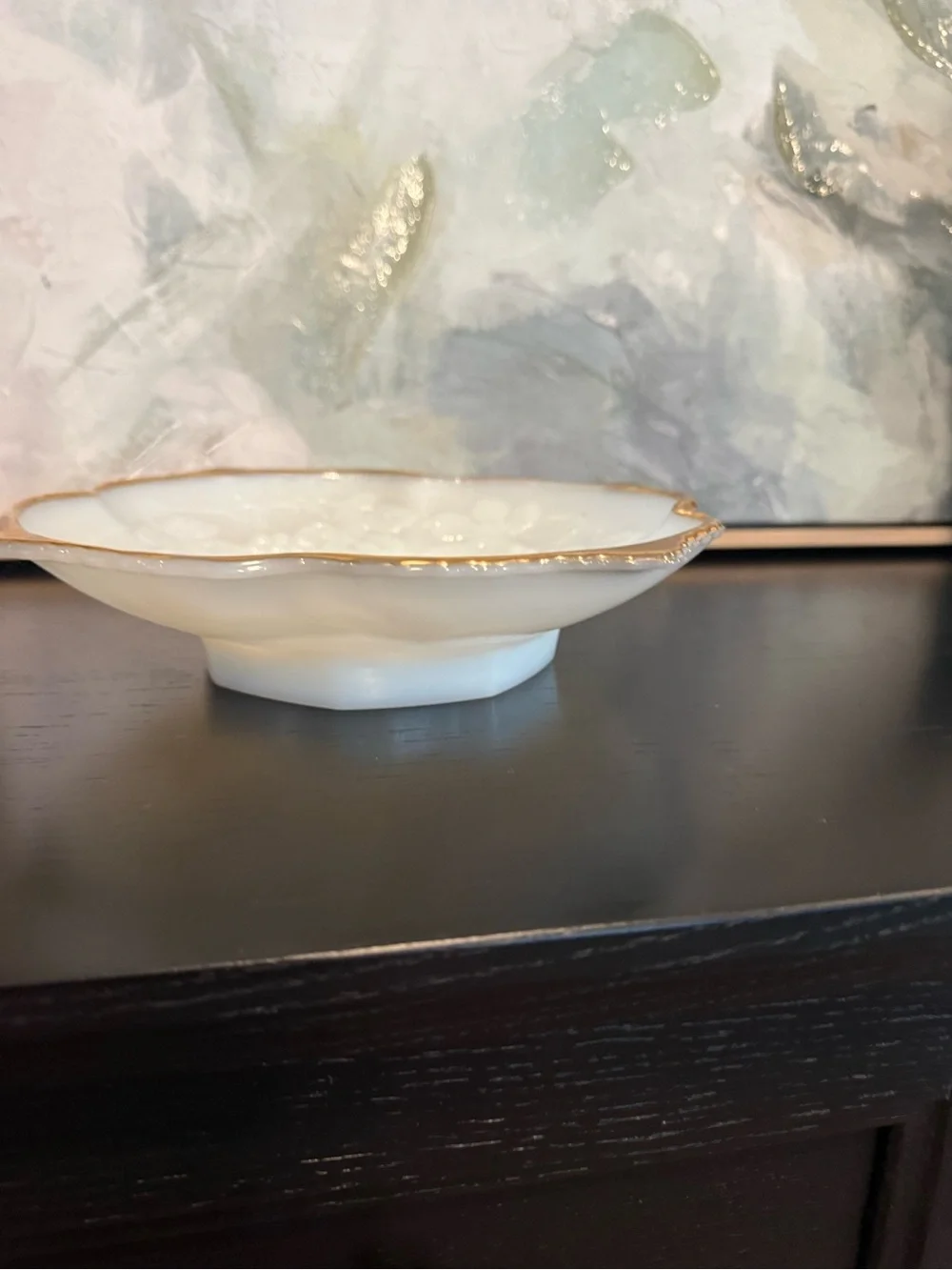 White Porcelain Serving Bowl with Gold Rim - Home Dining